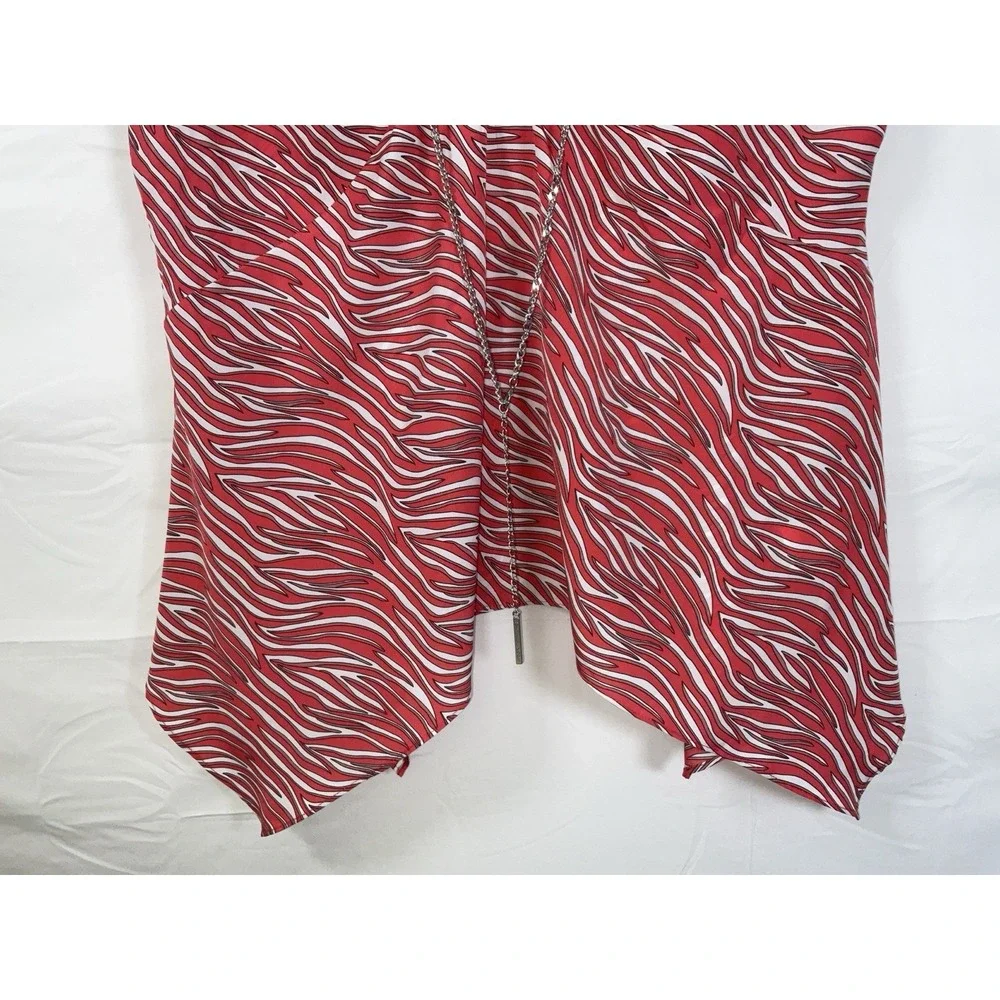 NWOT Women's Michael Kors Zebra Chain‎ Handkerchief Hem Blouse Red - Small